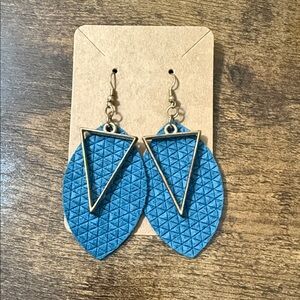 Geometric Blue Leaf Earrings